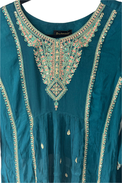 Green Bridal Long Top with Palazzo and handcrafted dupatta