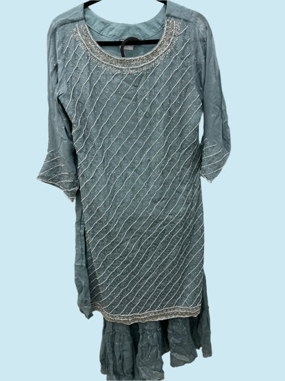 Aqua Blue Mirror Work Sharara Set