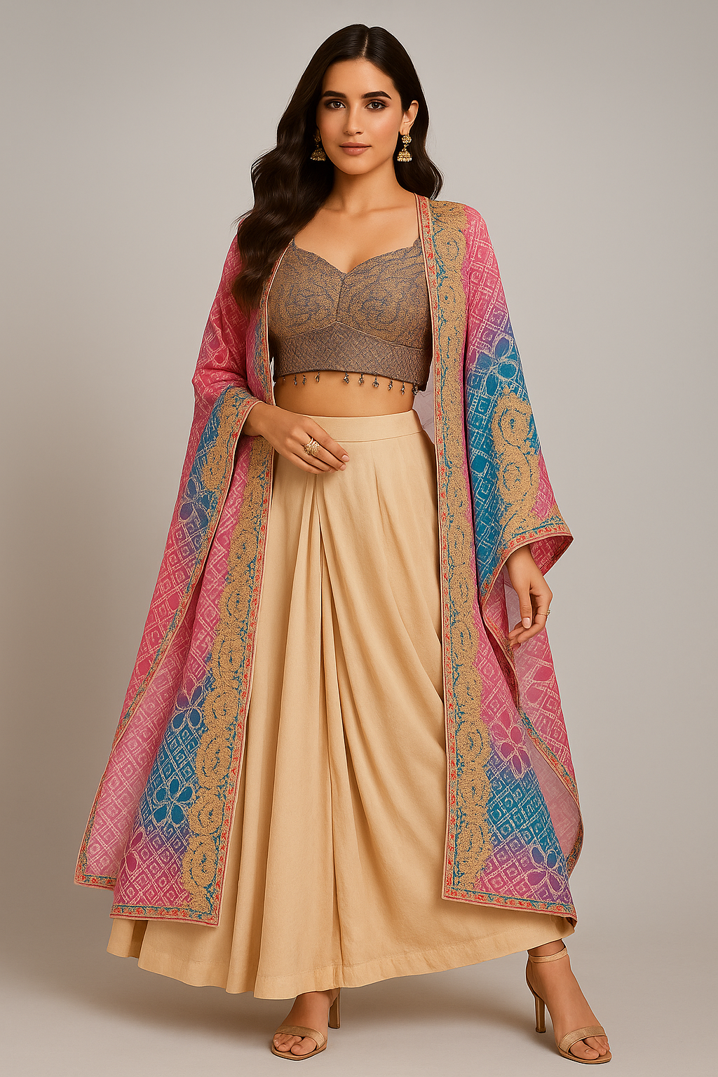 Embroidered Indo-Western Set – Mocha Rose