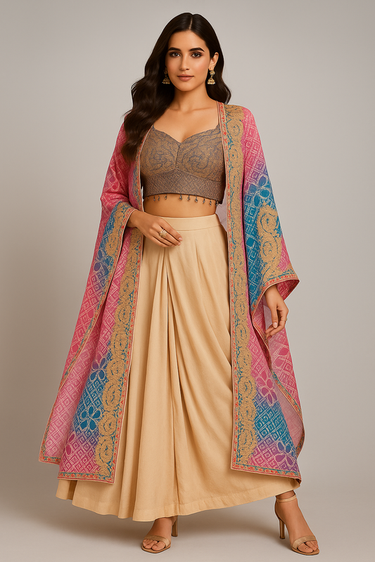 Embroidered Indo-Western Set – Mocha Rose