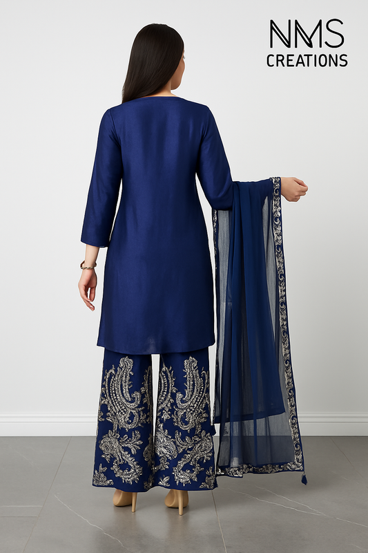 Midnight Navy Tissue Silk Palazzo Suit