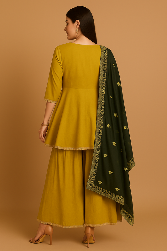 Mehendi Yellow Anarkali Palazzo Set