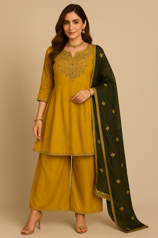 Mehendi Yellow Anarkali Palazzo Set