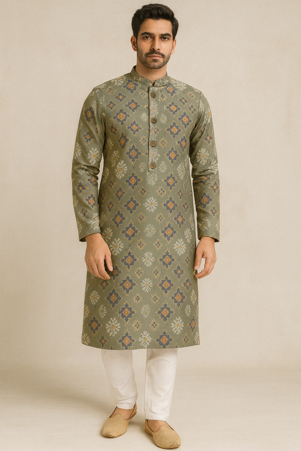 Olive Green Silk Blend Men’s Kurta Set – Festive Collection