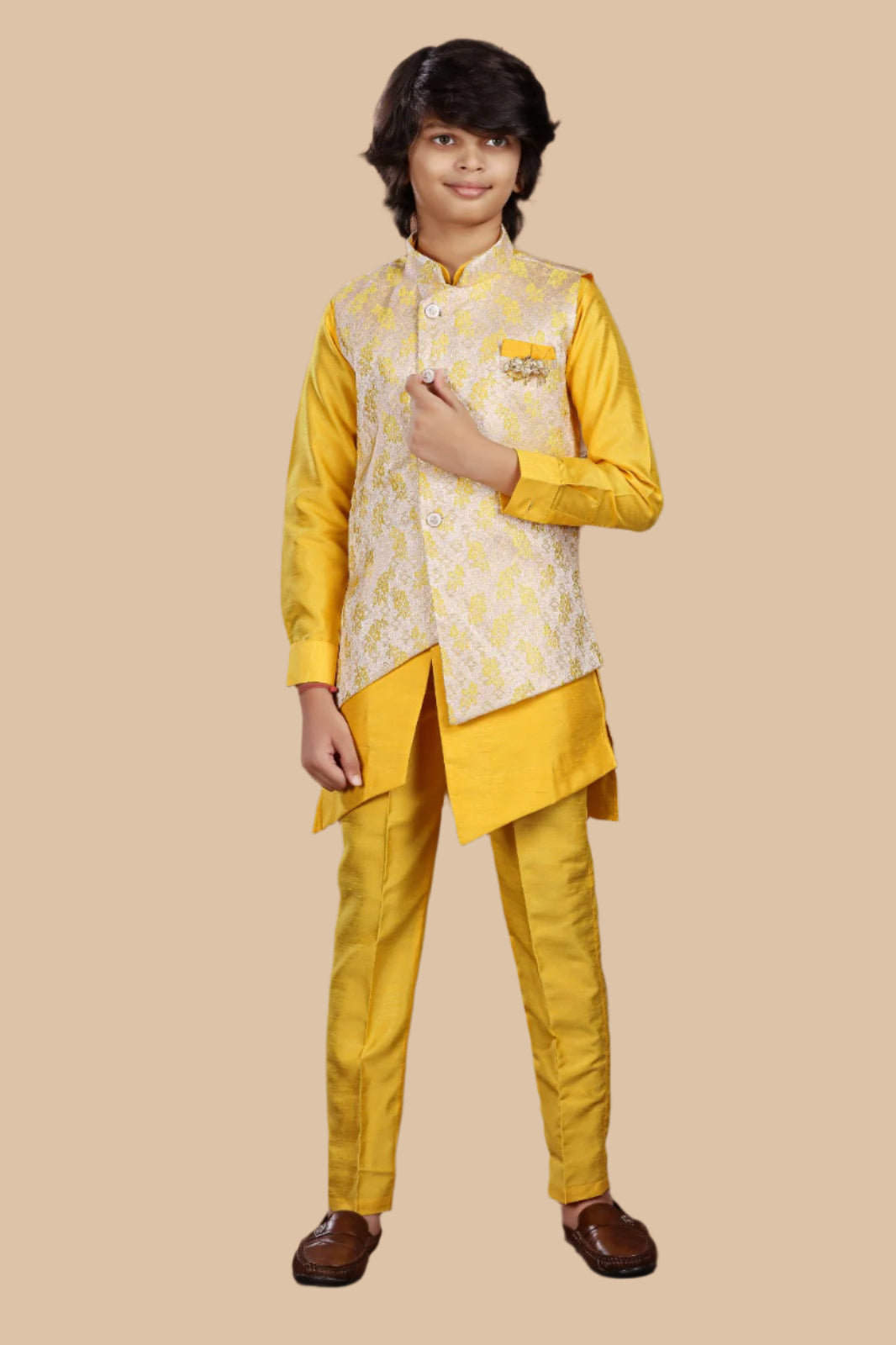 Boys' Kurta Set with Diamond cut Nehru Jacket