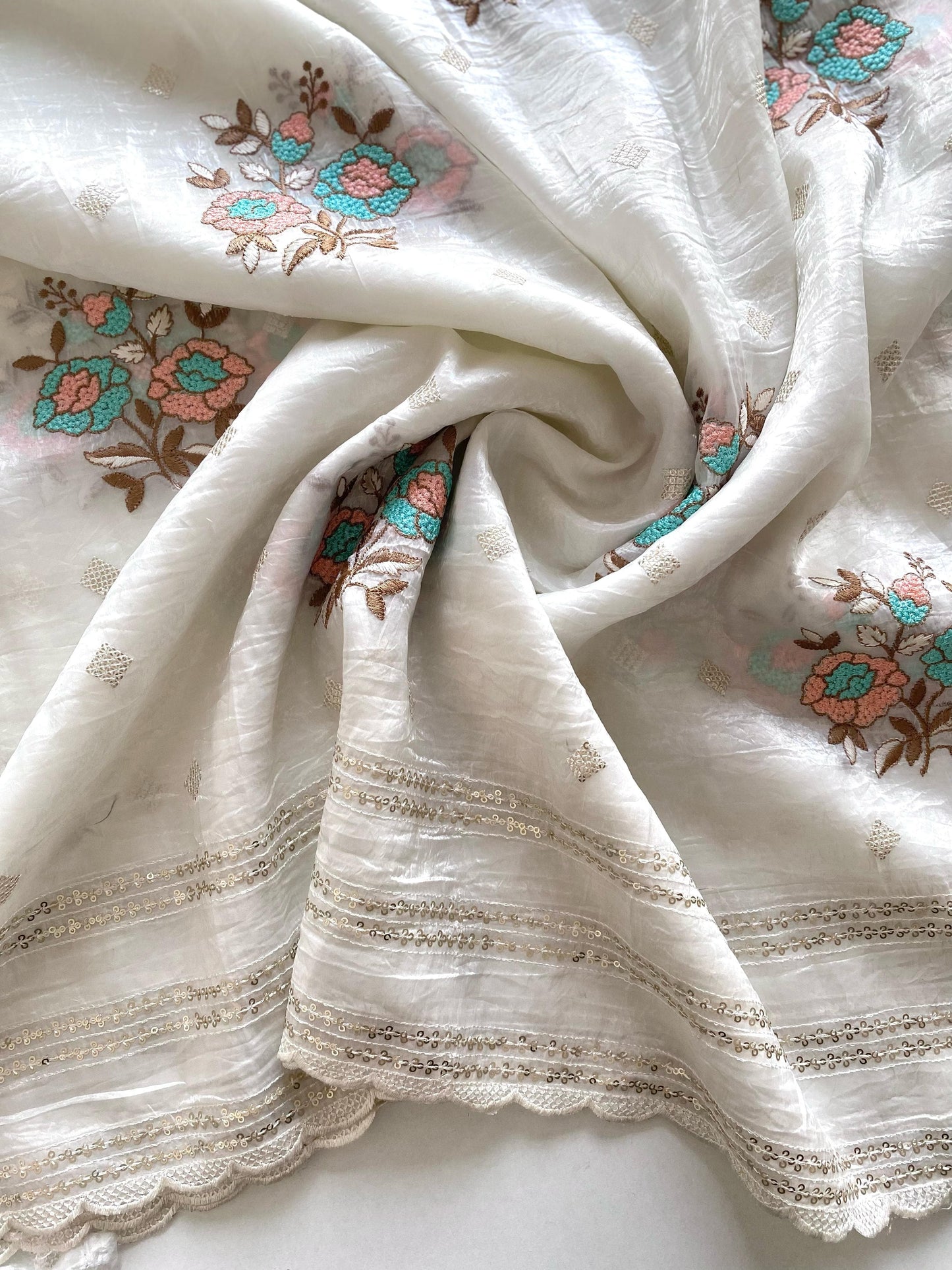 Crush organza premium Cream Saree