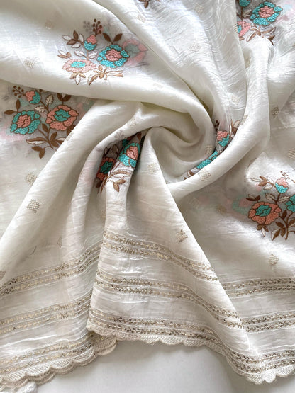 Crush organza premium Cream Saree