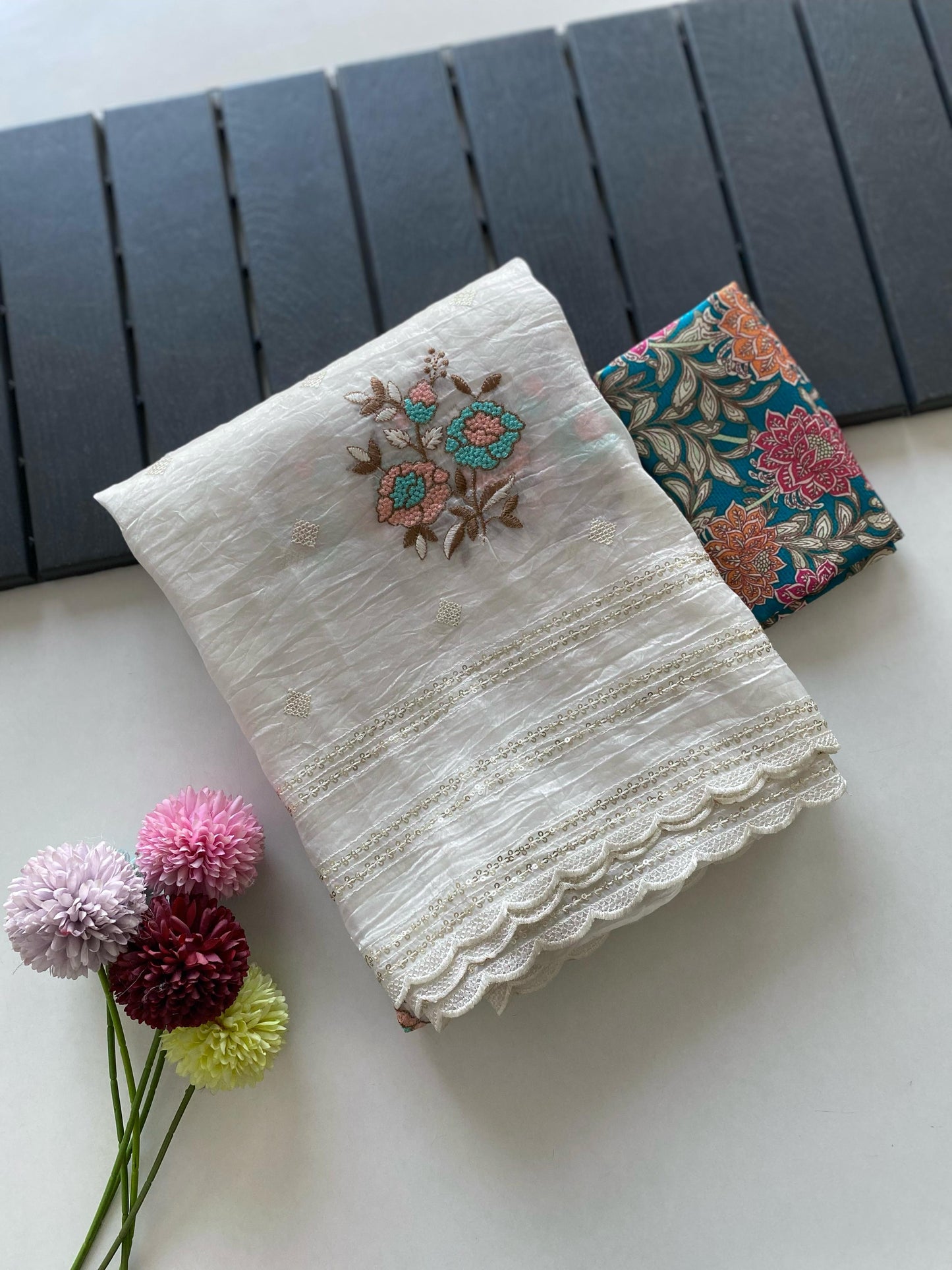 Crush organza premium Cream Saree