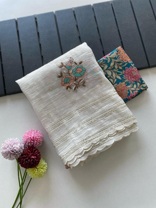 Crush organza premium Cream Saree