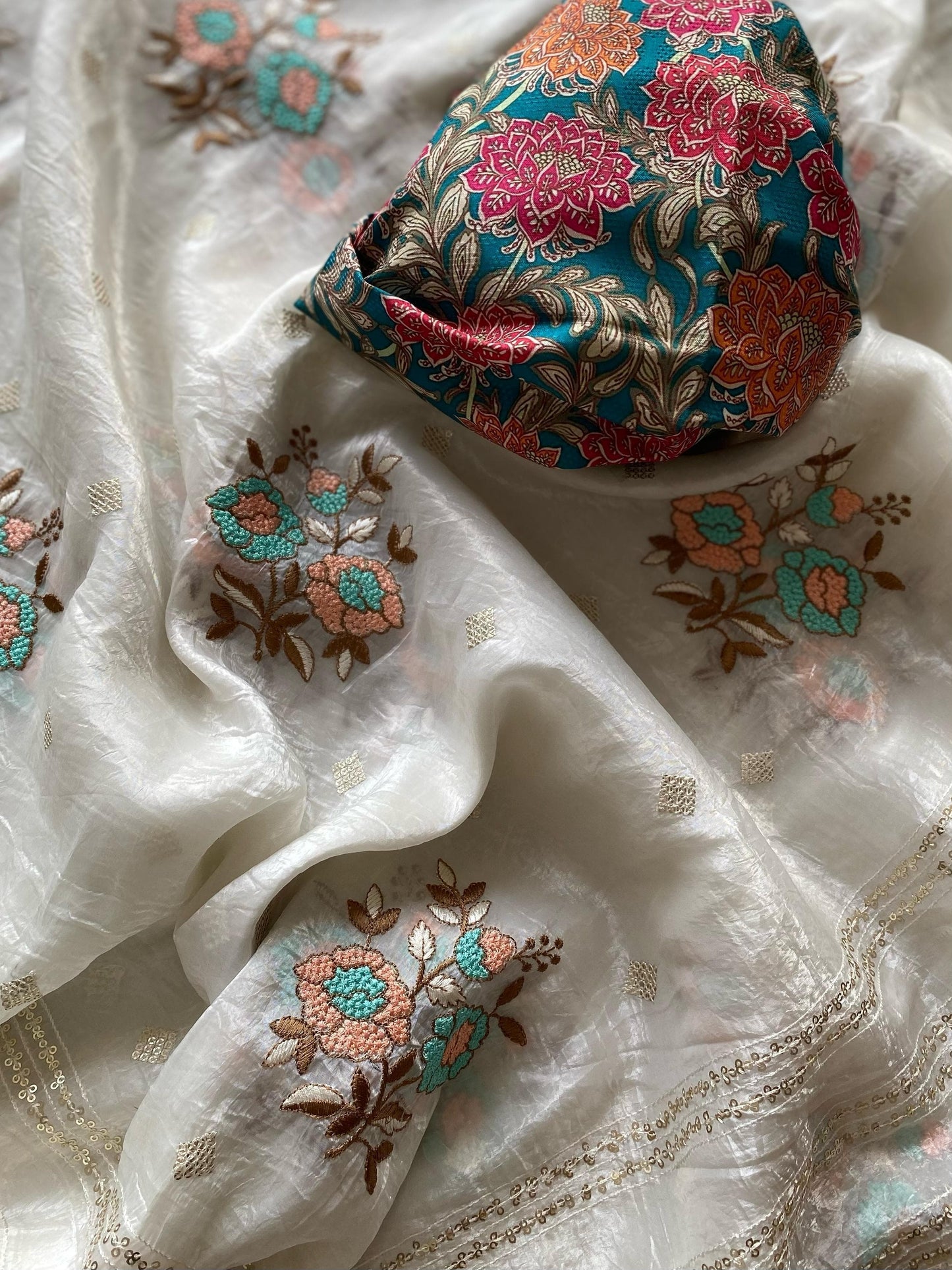 Crush organza premium Cream Saree