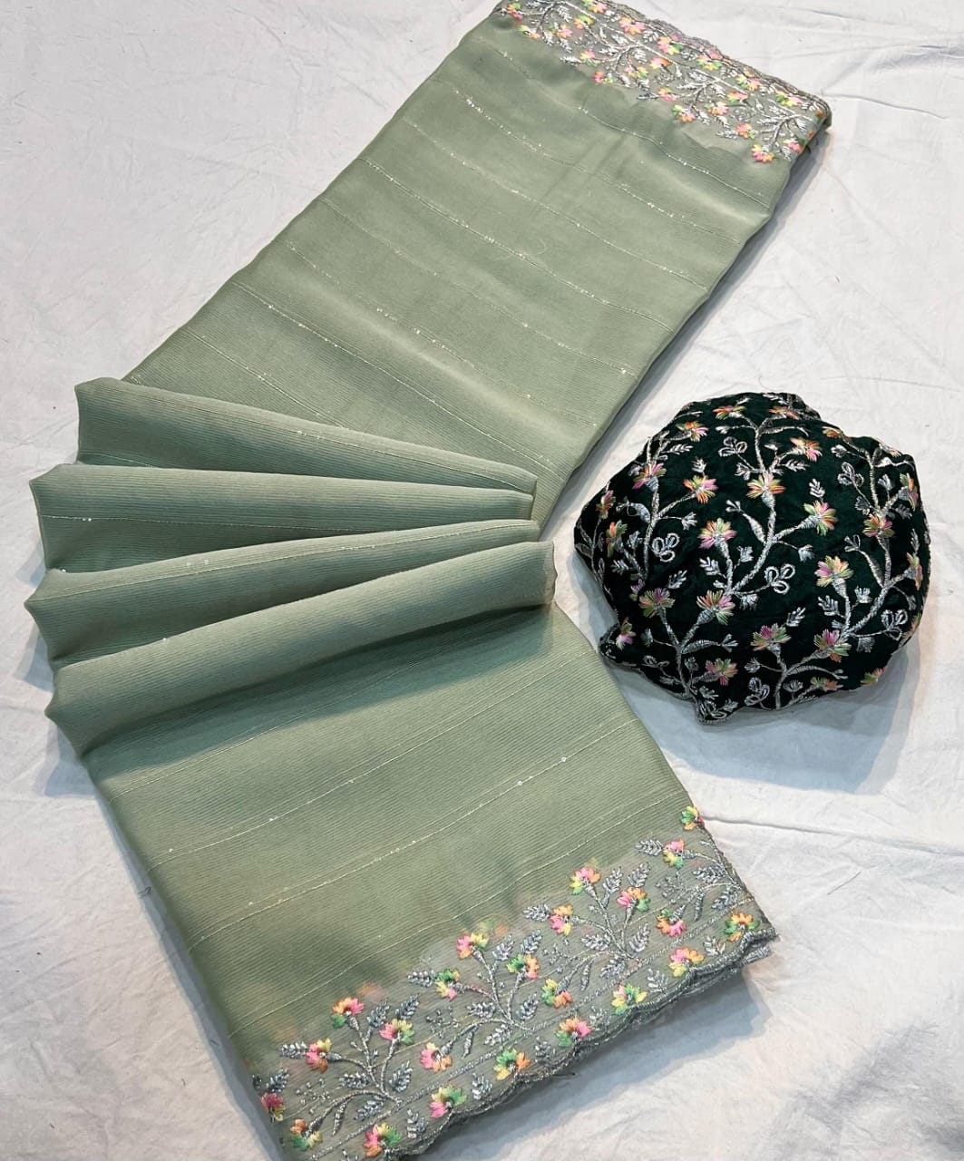 The Moss Chiffonn Sequence Saree