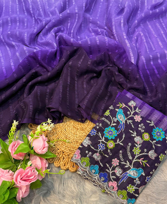 Lehriya Saree with Embroidered Blouse