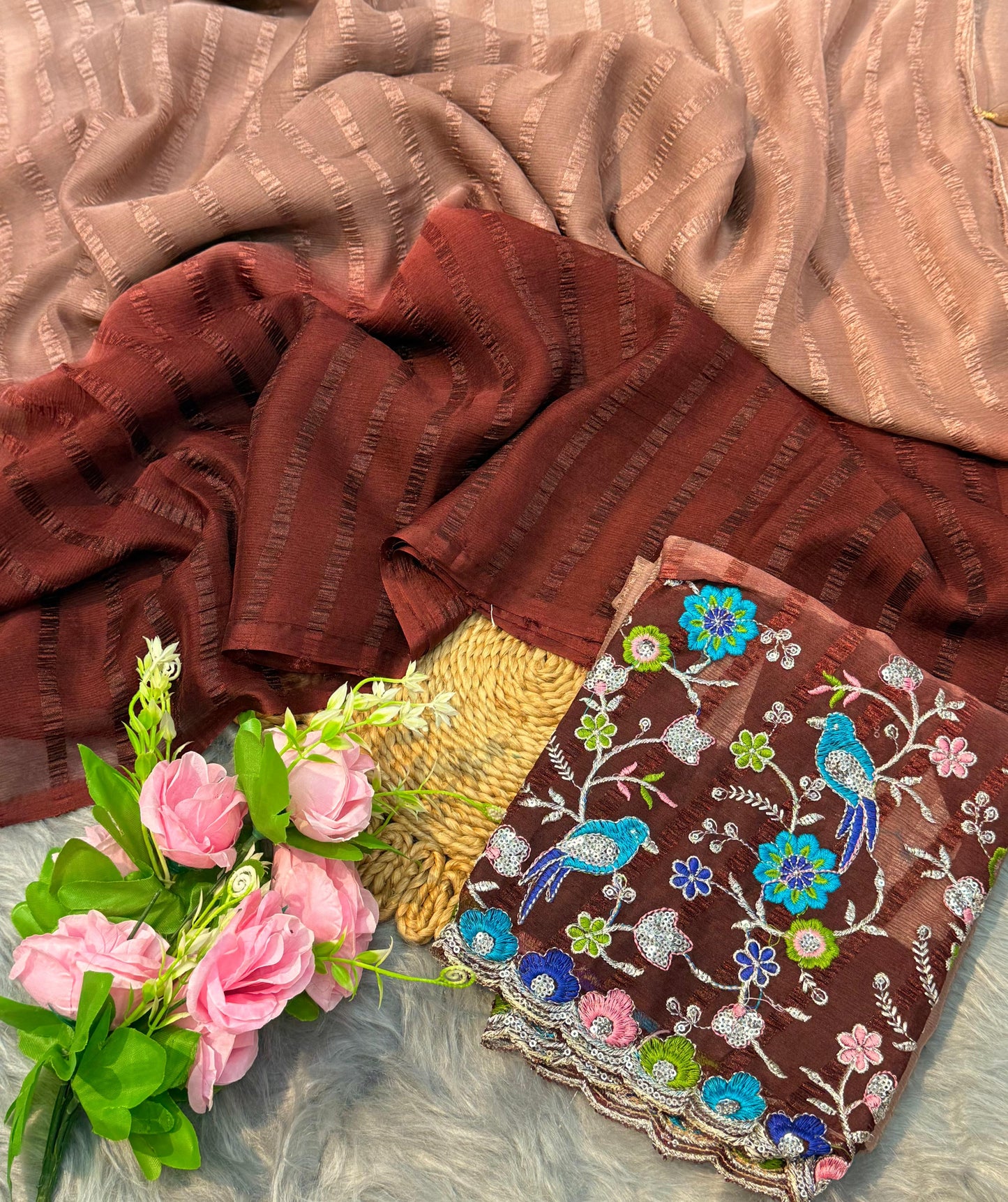 Lehriya Saree with Embroidered Blouse