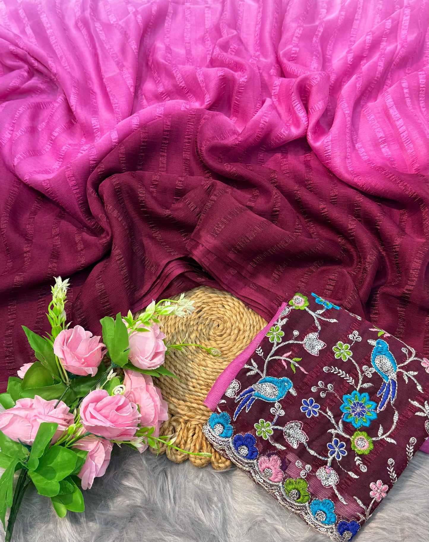Lehriya Saree with Embroidered Blouse