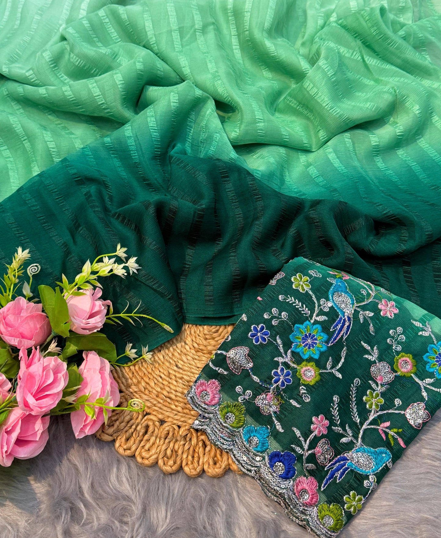Lehriya Saree with Embroidered Blouse