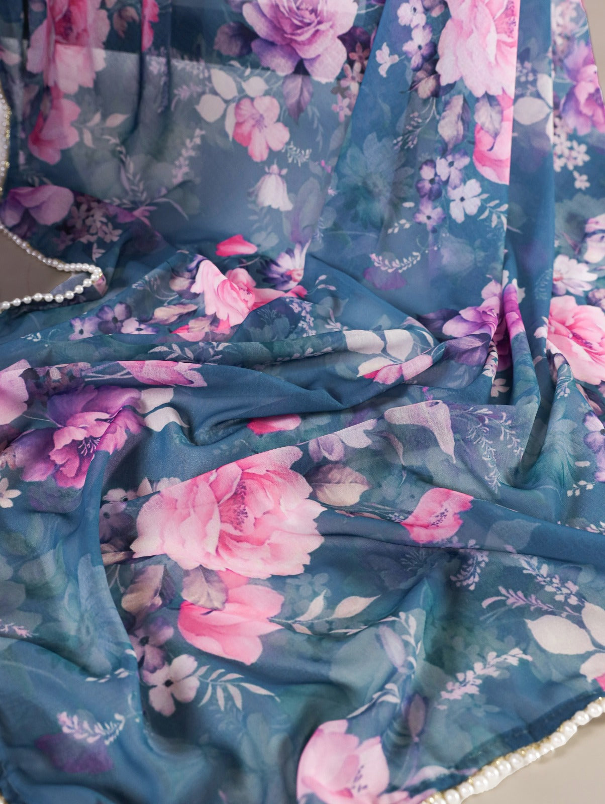 Marble Saree in Pearl and Prints