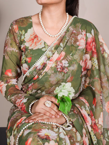 Marble Saree in Pearl and Prints