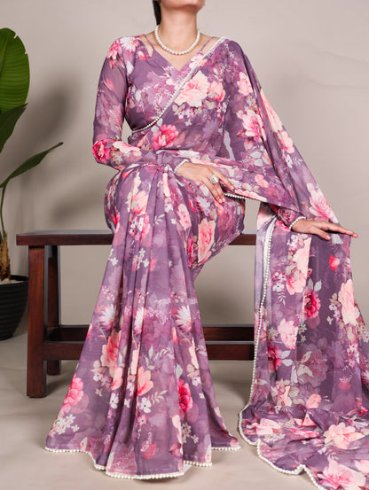 Marble Saree in Pearl and Prints