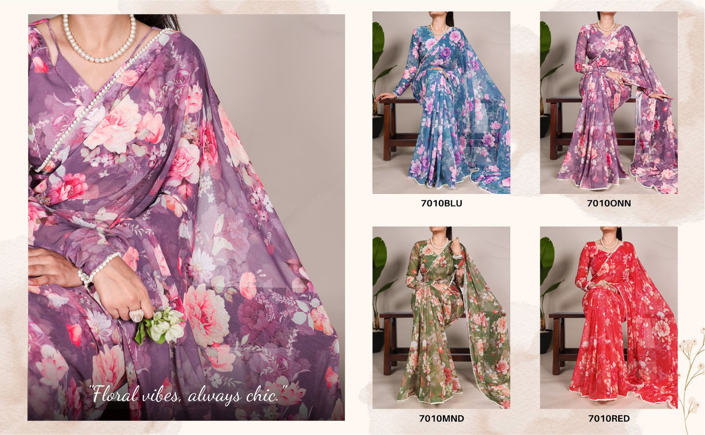 Marble Saree in Pearl and Prints
