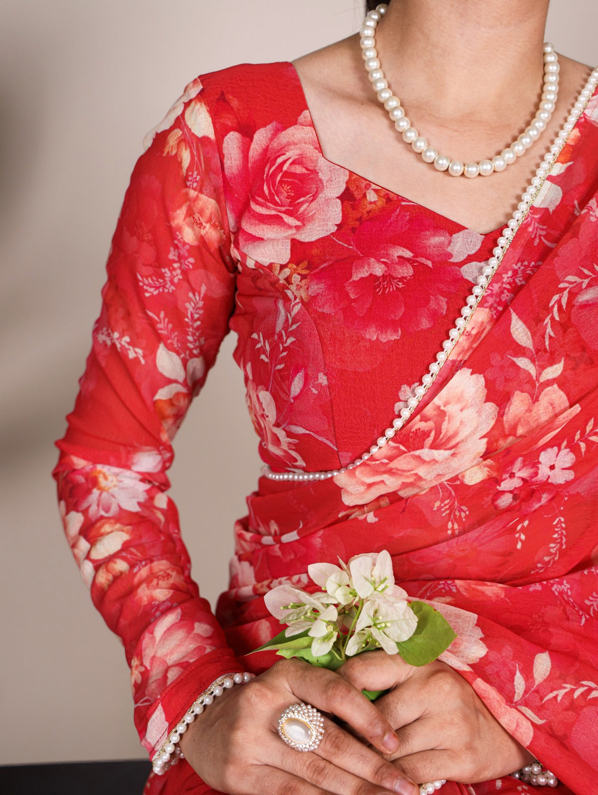 Marble Saree in Pearl and Prints