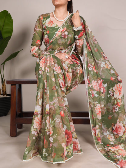 Marble Saree in Pearl and Prints