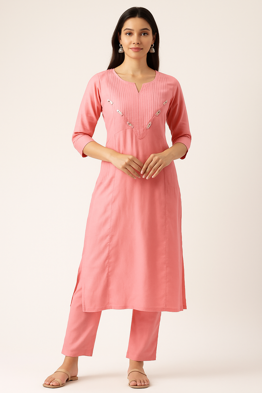 Pastel Elegance Kurta Set – Pink