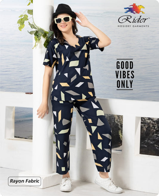 Midnight Navy Mosaic Rayon Loungewear Set