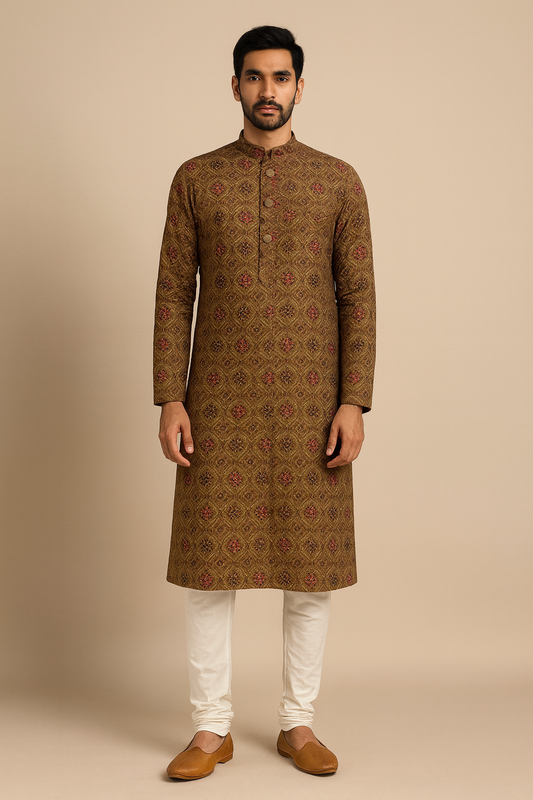 Royal Brown Silk Blend Men’s Kurta Set – Festive Collection
