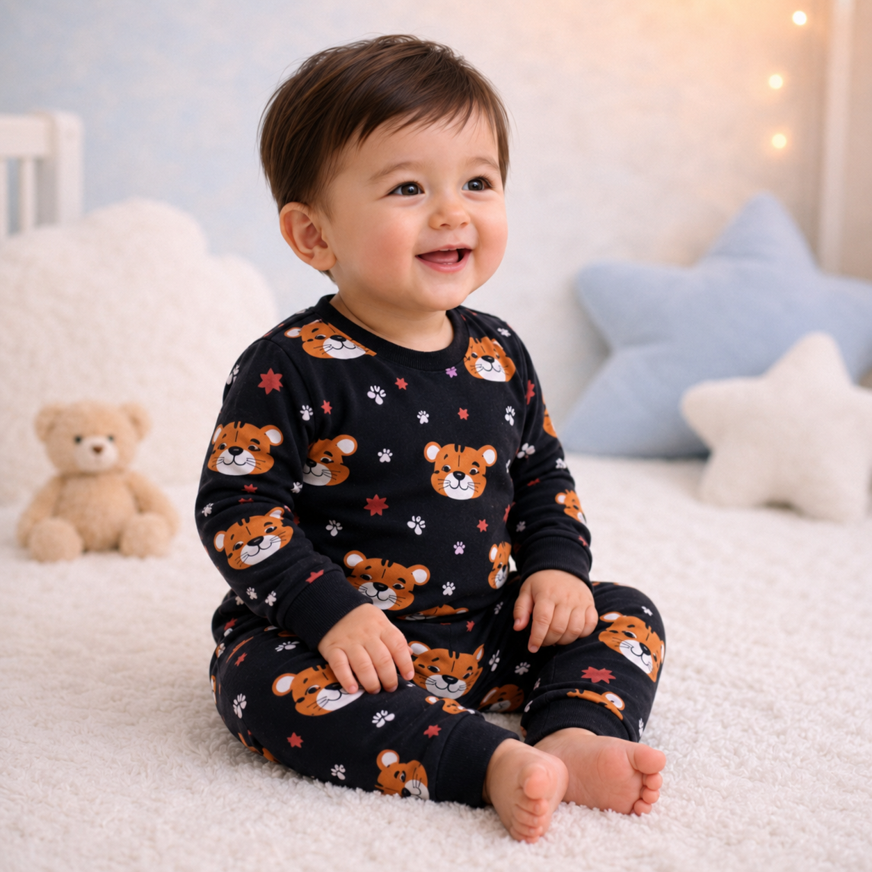 Black tiger print baby lounge set side view