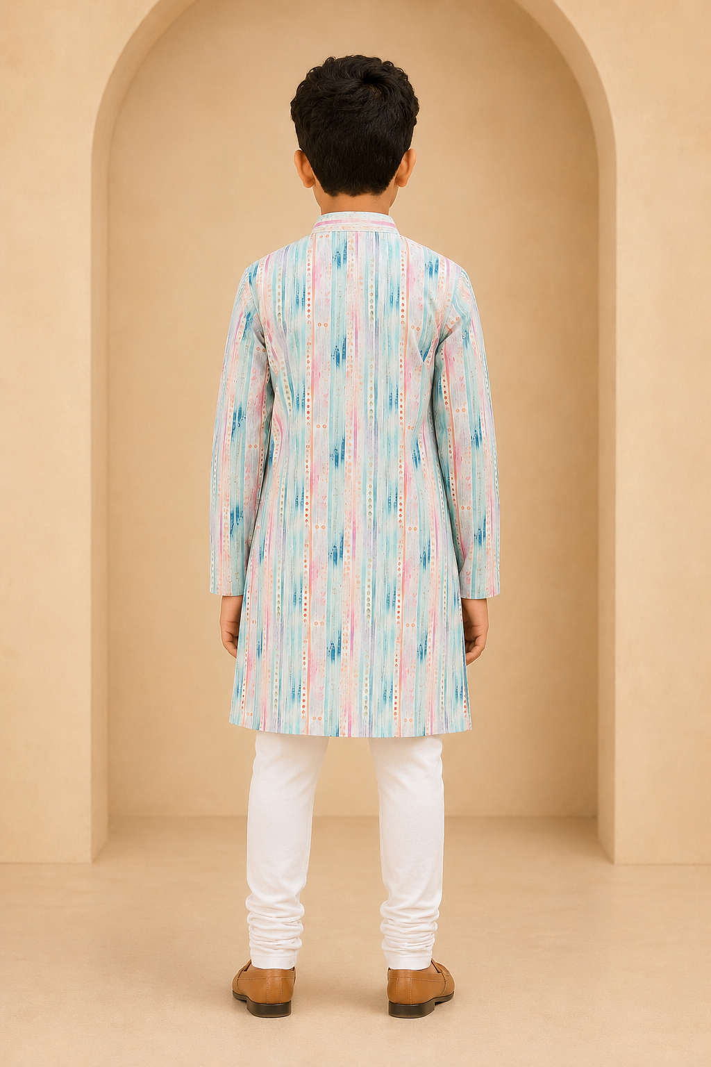 Boys Candy Stripes designer kurta set – back view