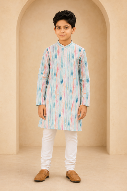 Boys Candy Stripes designer kurta set – front view