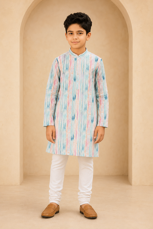 Boys Candy Stripes designer kurta set – front view