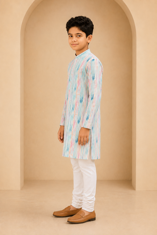 Boys Candy Stripes designer kurta set – side view