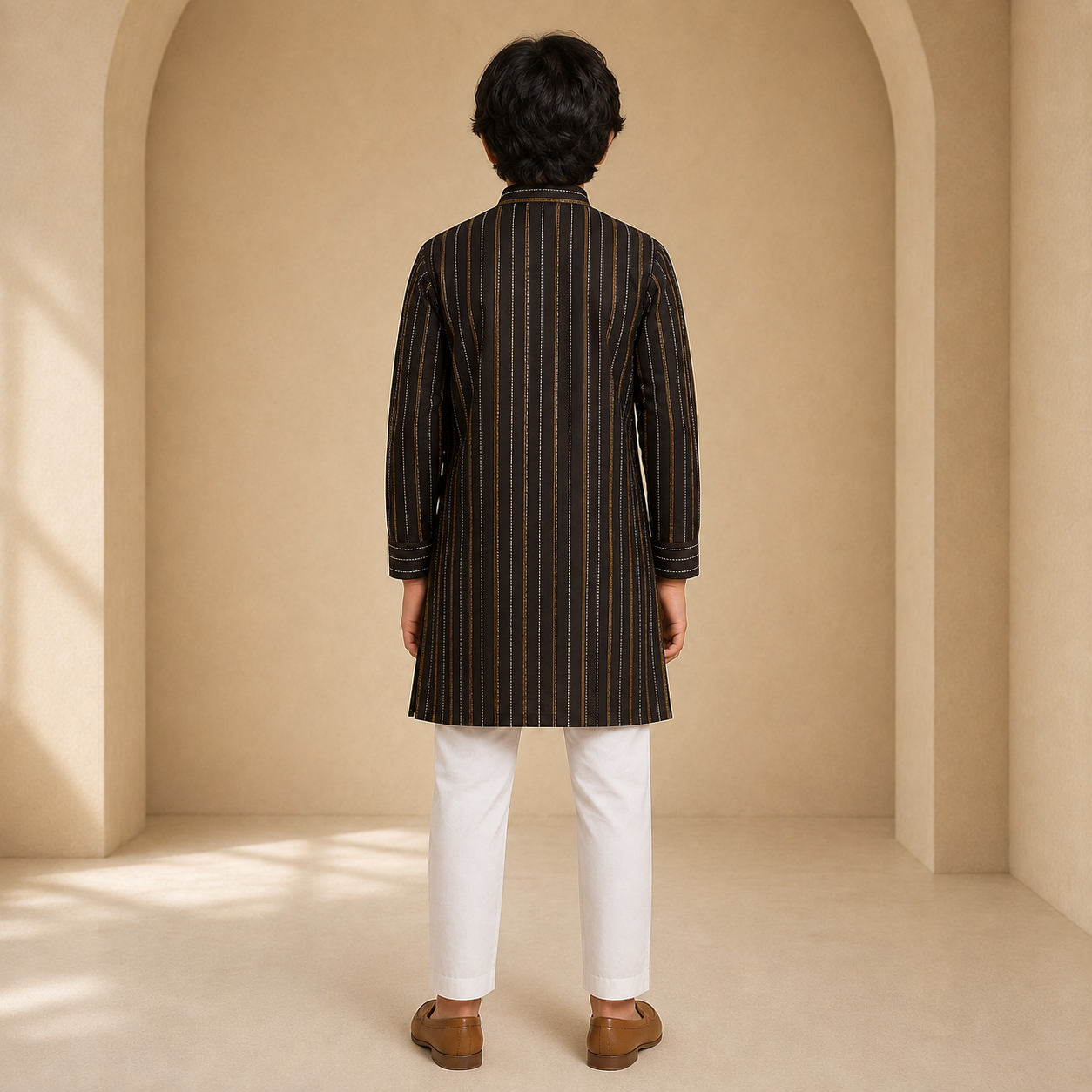 Classic Black Striped Boys Kurta Set - back view