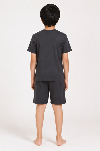 Boys dark grey BE DIFFERENT short night suit back view