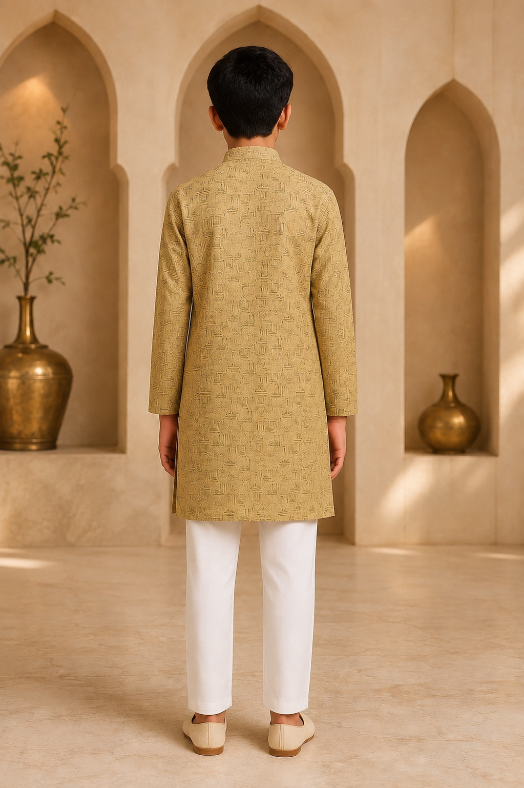 Boys Desert Gold printed kurta set – back view