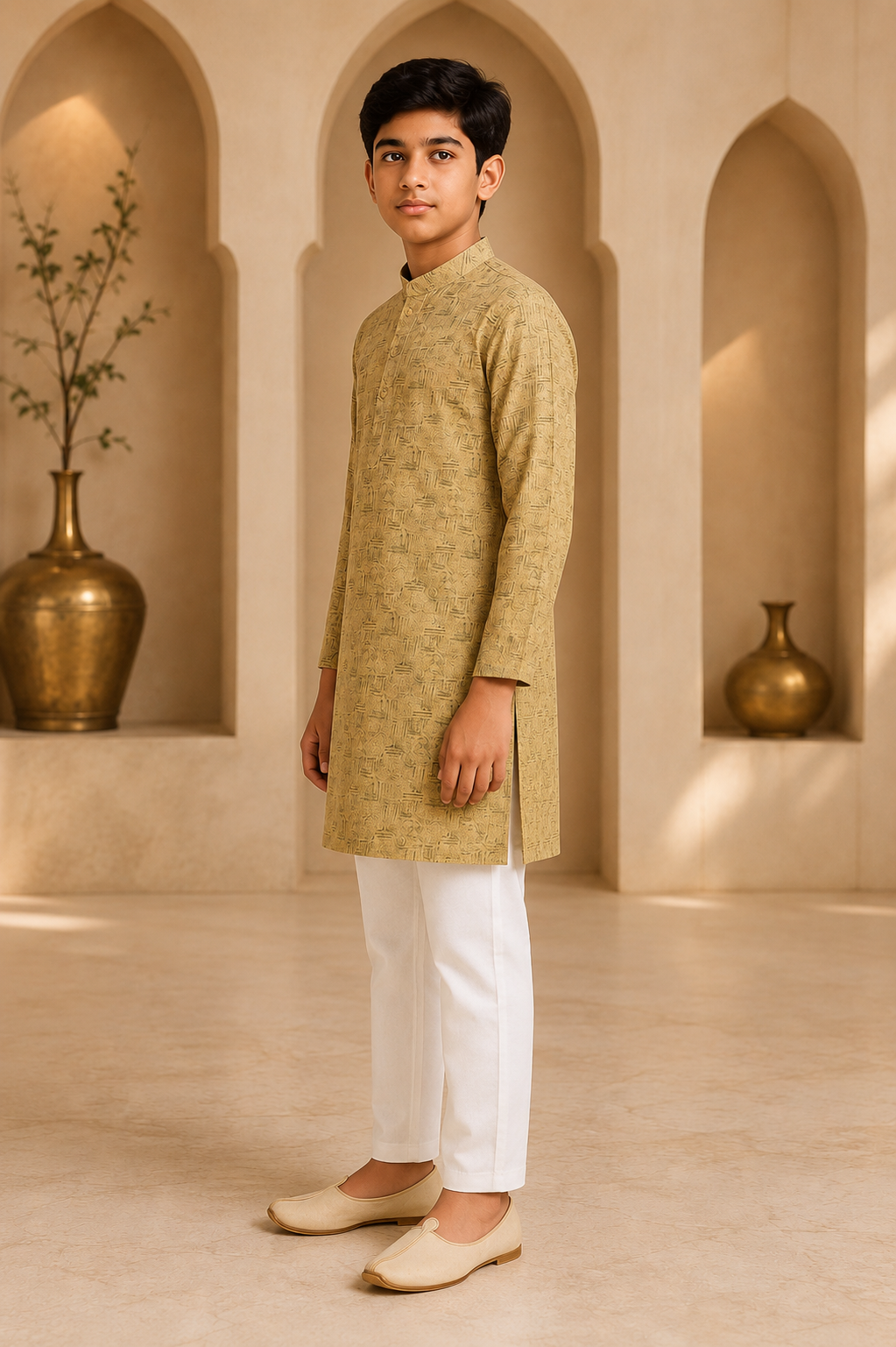 Boys Desert Gold printed kurta set – side view