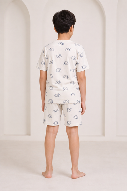 Boys ivory white animal print short night suit back view