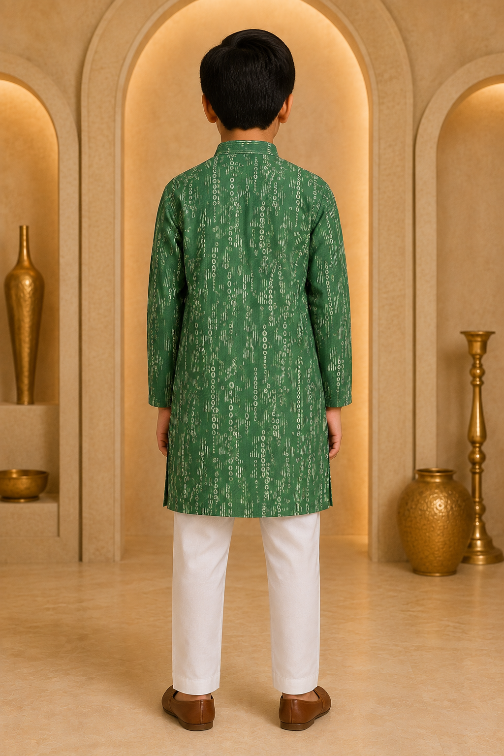 Boys Mint Tradition printed kurta set – back view