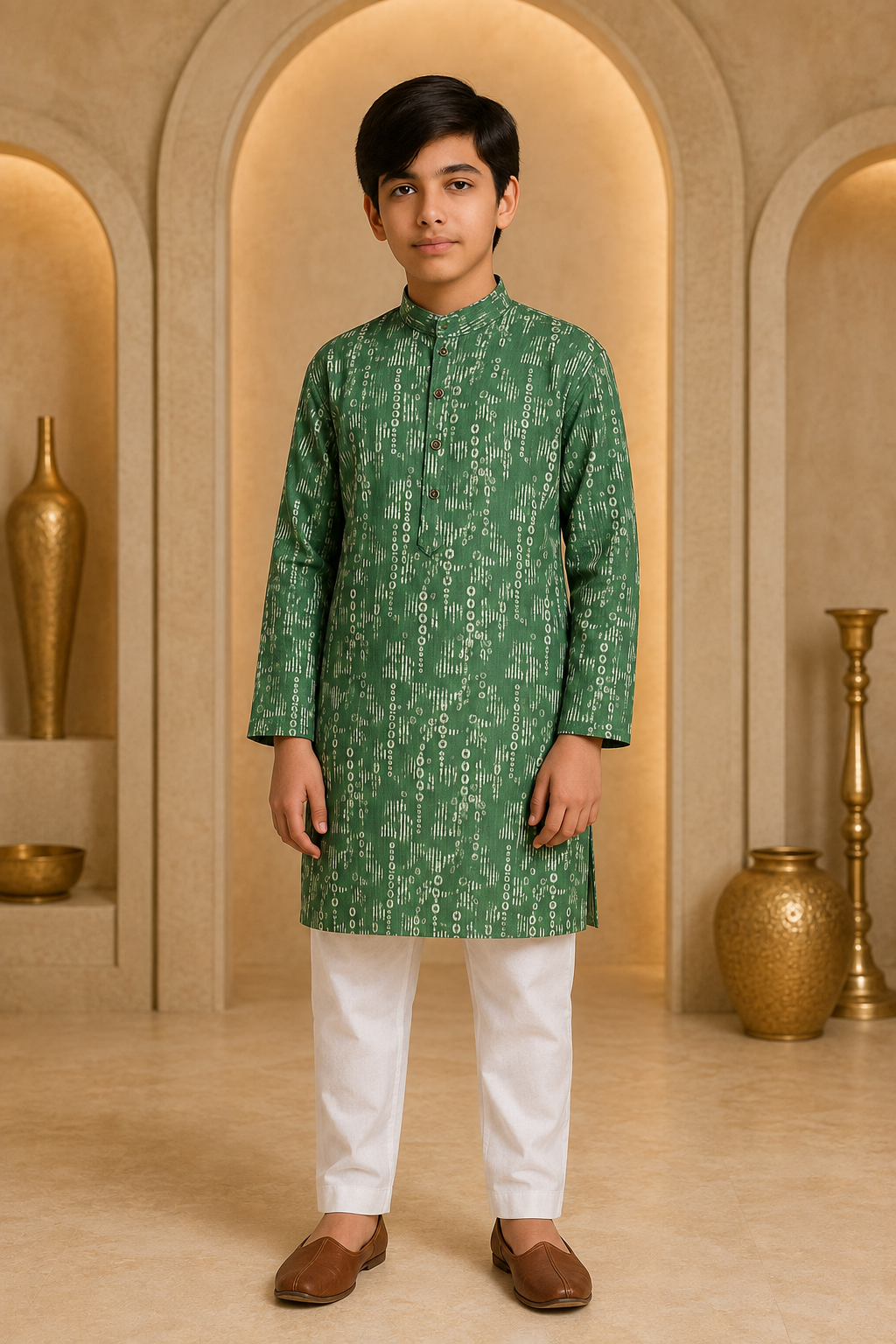 Boys Mint Tradition printed kurta set – front view