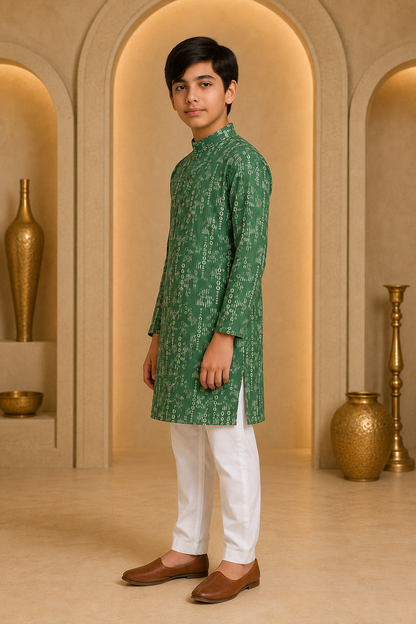 Boys Mint Tradition printed kurta set – side view