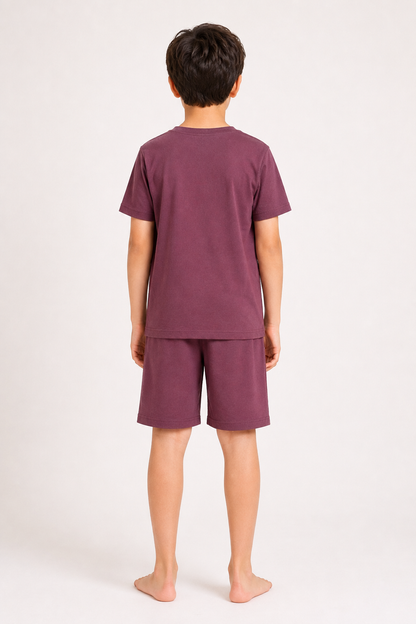 Boys orchid mauve character motif short night suit back view