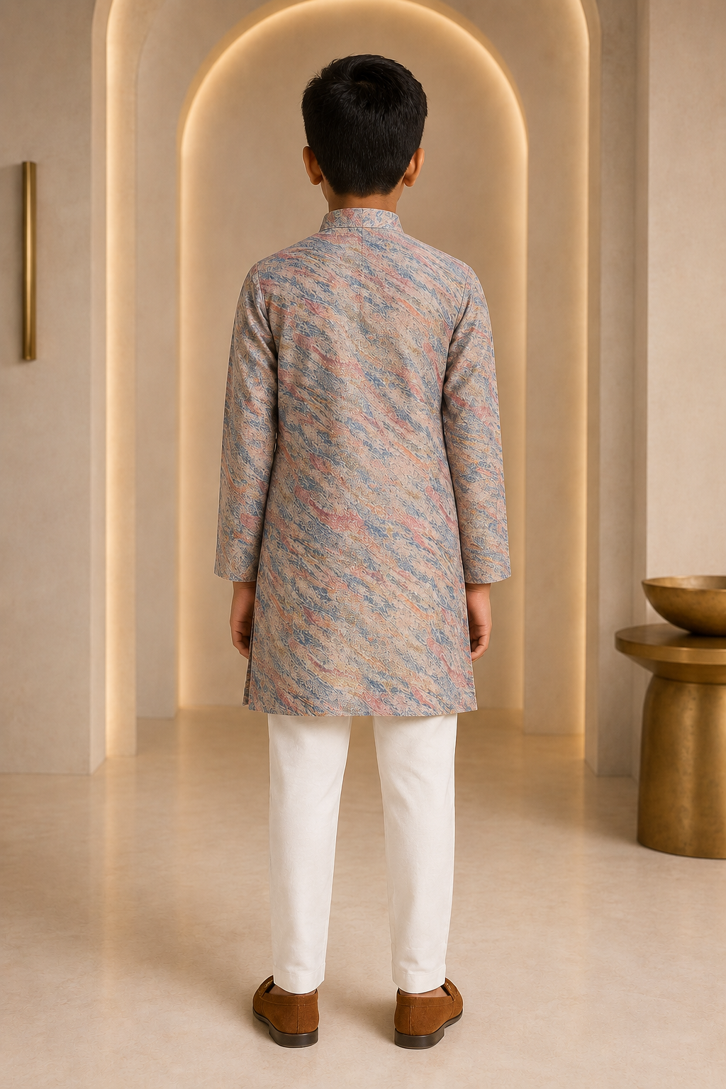 Boys Pastel Multicolour kurta pajama set – back view
