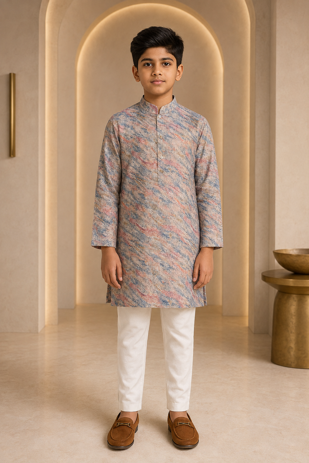 Boys Pastel Multicolour kurta pajama set – front view