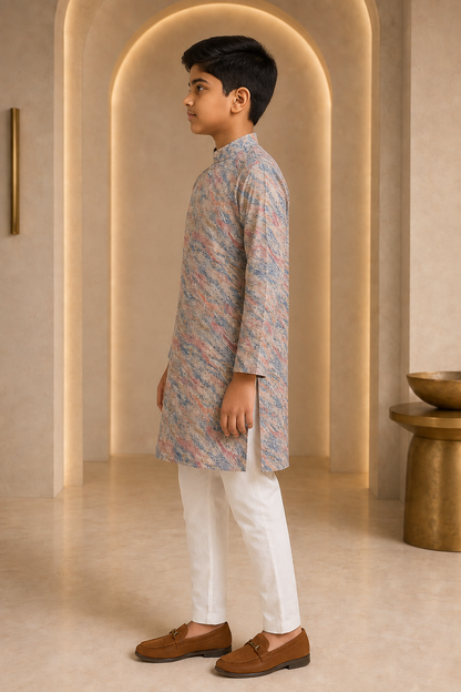 Boys Pastel Multicolour kurta pajama set – side view