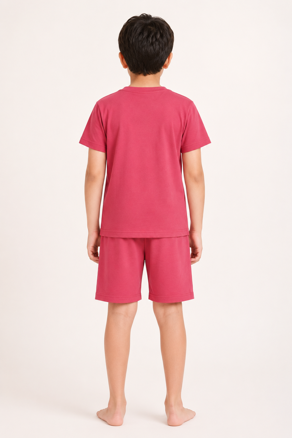 Boys rose pink rocket and bicycle short night suit back view
