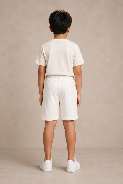 Back view of Classic White premium cotton shorts