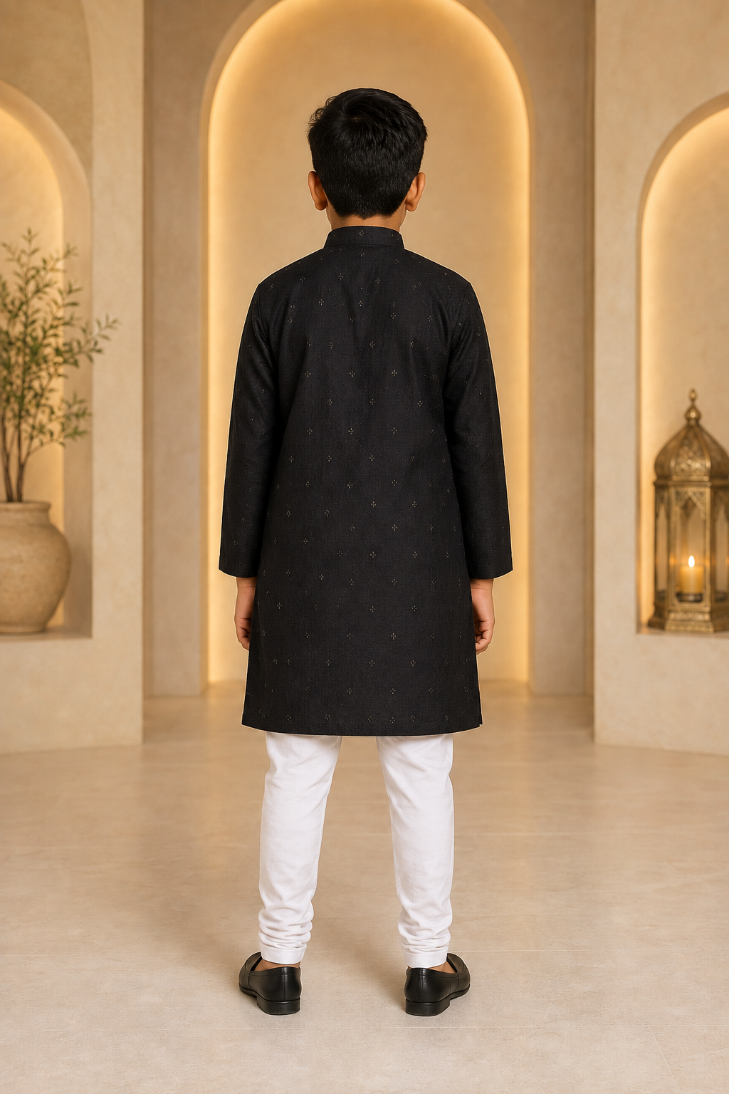 Boys Regal Black mirror work kurta pajama set – back view