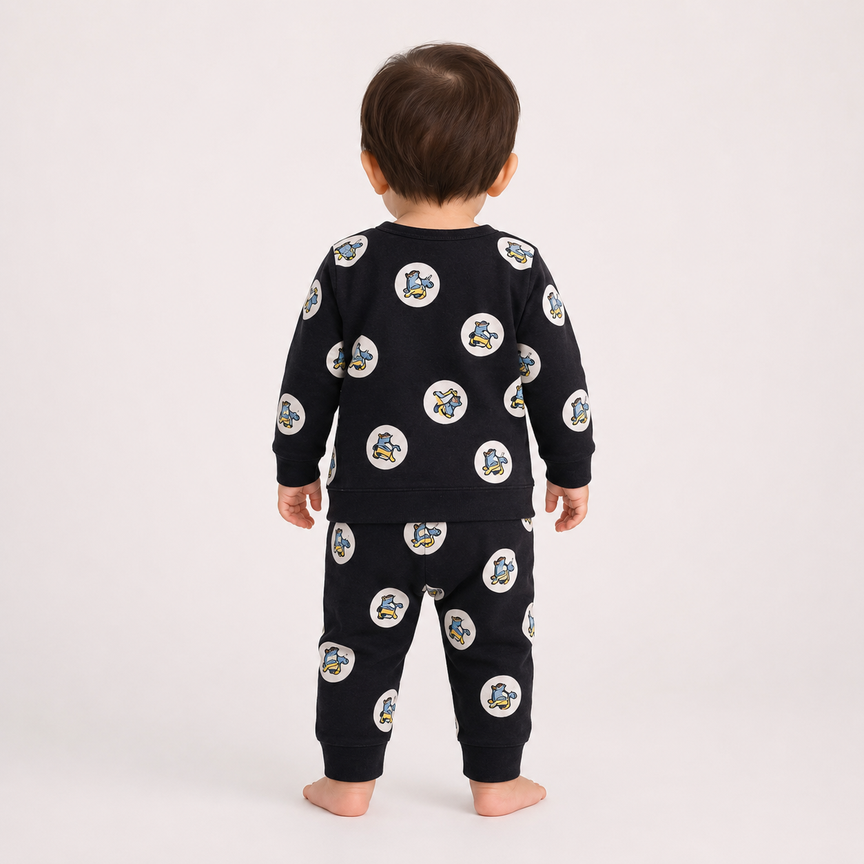 Classic Black puppy print baby lounge set rear view