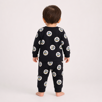 Classic Black puppy print baby lounge set rear view
